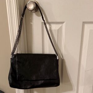 Zara Black Leather Handbag with Silver Zipper